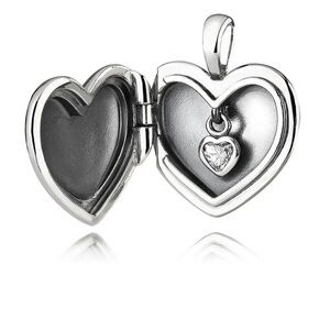 PANDORA Plain Heart Love Locket Clear CZ Necklace Pendant - 390355CZ-90 ~RARE~